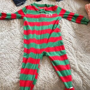 Carter's Red and Green Striped Footie-on the nice list Santa pajamas